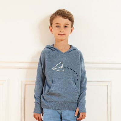 Kid hoodie heather blue 'paper airplane'