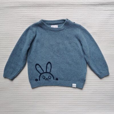 Baby sweater heather blue 'peekaboo rabbit'