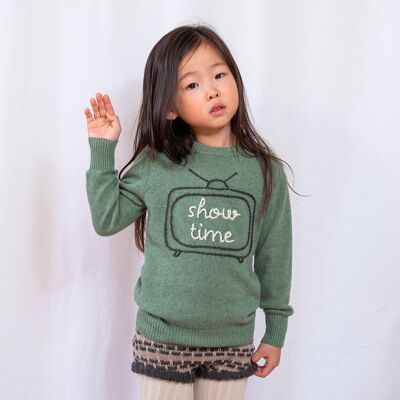 Kid sweater heather green 'show time'