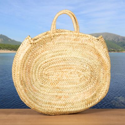 LARGE OVAL BASKET WITH SHORT ROPE HANDLES