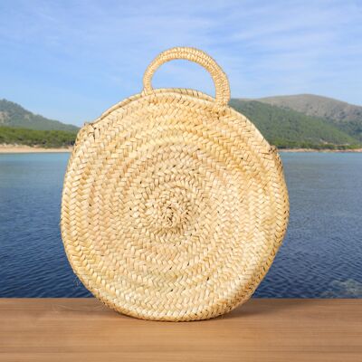 LARGE ROUND BASKET WITH SHORT ROPE HANDLES