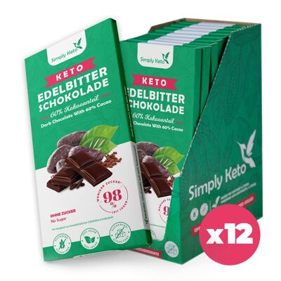 Keto dark chocolate bar | 60% cocoa | 12 pack