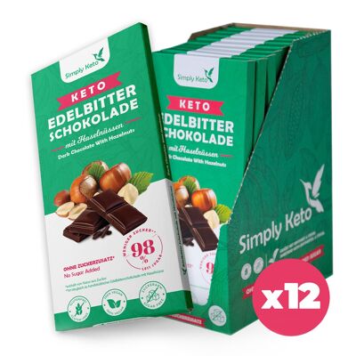 Keto tavoletta di cioccolato fondente con nocciole | 60% cacao | confezione da 12