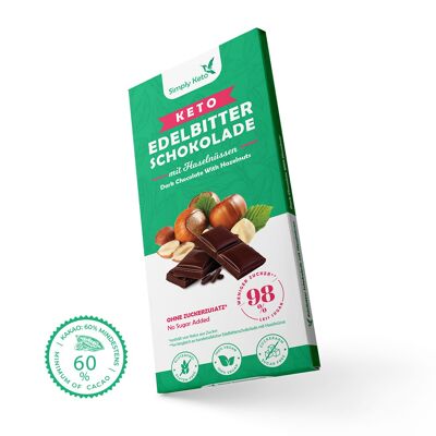 Keto Edelbitter Schokoladentafel mit Haselnüsse | 60% Kakao