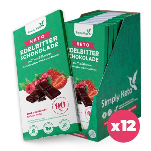Keto Edelbitter Schokoladentafel mit Waldbeeren | 60% Kakao | 12er Pack