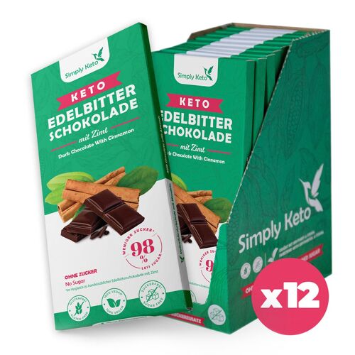 Keto Edelbitter Schokoladentafel mit Zimt | 60% Kakao | 12er Pack