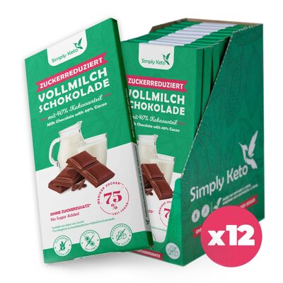 Zuckerreduzierte Vollmilch Schokoladentafel | 40% Kakao | 12er Pack