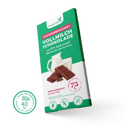 Barra de chocolate con leche entera reducida en azúcar | 40% cacao