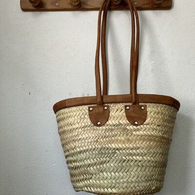 Small basket with long round handles and rim