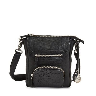 Style Kiwi i sort. Flot mindre skuldertaske/crossbody i skind