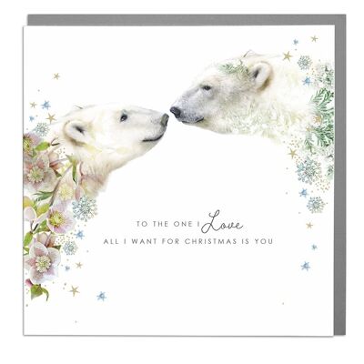 Kissing Polar Bears One I Love Christmas Card by Lola Design