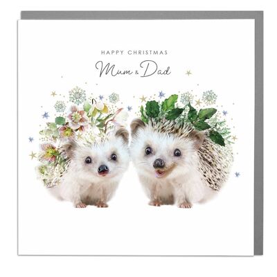 Two Hedghogs Mum And Dad Christmas Card by Lola Design