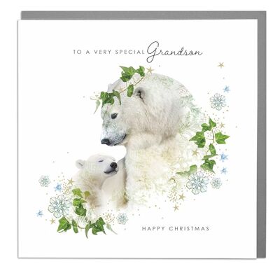 Polar Bear And Cub Grandson Christmas Card by Lola Design