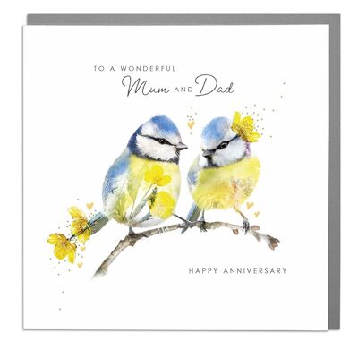 Blue Tits Mum And Dad Anniversary Card by Lola Design