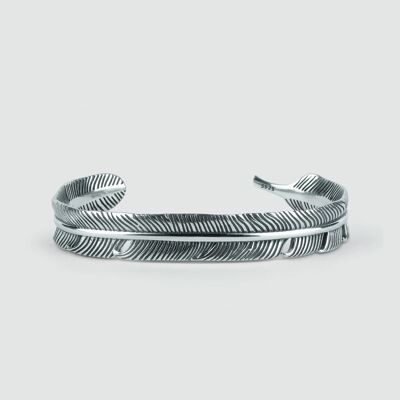 Samee - Pulsera gruesa de plumas de plata esterlina