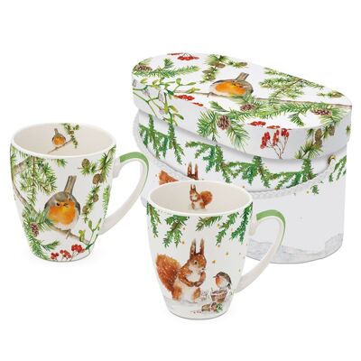 Robin in Tree 2 Mug Set GB