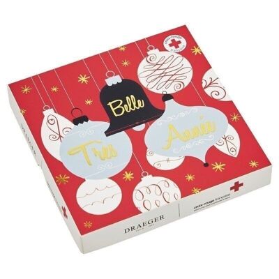 Carte de voeux coffret croix rouge - boules de noel