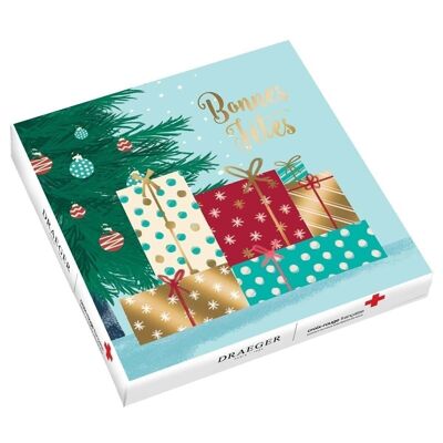 Carte de voeux coffret croix rouge - pile cadeaux