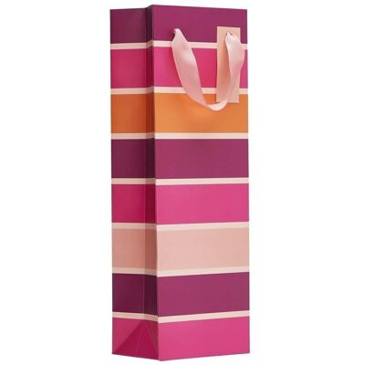 Sac cadeau bouteille - rayures rose et or