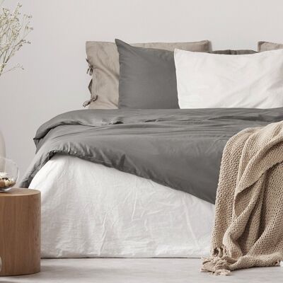 Bettbezug aus 100 % Baumwollsatin, Ganzfarbe: grau, Größe: 140 x 200 cm