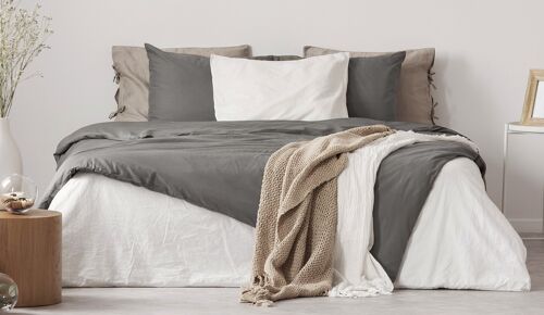 Duvet cover in 100 % cotton satin, whole colour: gray, size: 140 x 220 cm