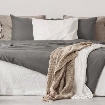 Housse de couette en satin 100 % coton, coloris entier : gris, dimensions : 140 x 220 cm