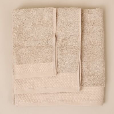 Lot de serviettes Tre-pack, mélange 50 % bambou et 50 % coton égyptien, dimensions : 30 x 50 cm, 50 x 90 cm, 70 x 140 cm, couleur : beige