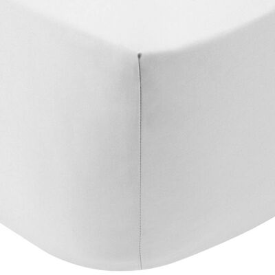 Drap housse en satin 100 % coton, coloris entier : blanc, dimensions : 180 x 200 x 35 cm