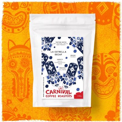 Espresso / Filtre - La Estrella, décaféiné - Colombie - Chocolat Noir-Abricot-Mandarine Douce - 230g - Cafetière