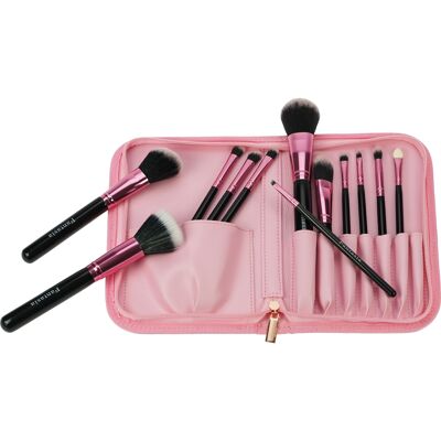 Brush set 12 pieces, pink/black