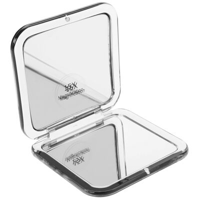 Miroir de poche en plastique acrylique/anthracite avec grossissement 15x et 1x, 8,5 x 8,5 cm