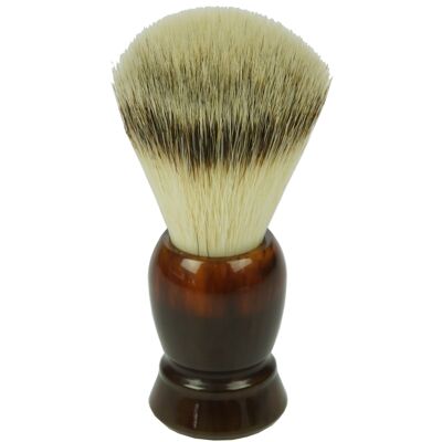 Shaving brush with synthetic hair, plastic handle havana, height: 11 cm