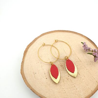 Boucles d'oreilles Flora - cuir rouge