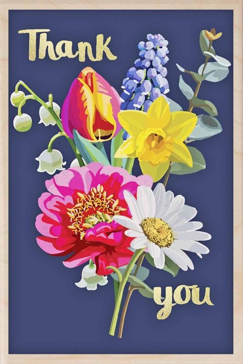 Wooden Postcard THANK YOU FLOWERS Card