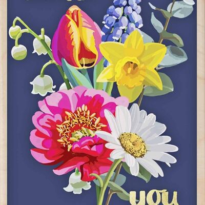 Wooden Postcard THANK YOU FLOWERS Card