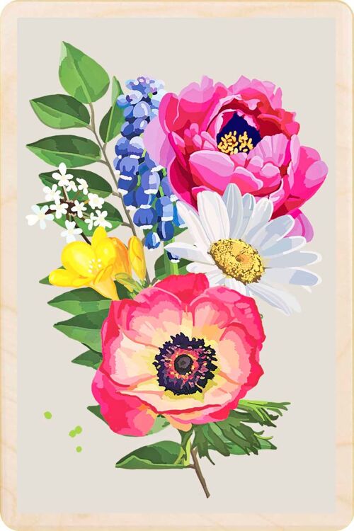 Wooden Postcard FLOWERS Card