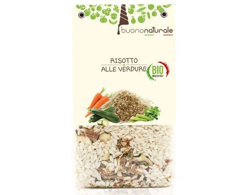 Risotto alle verdure BIOLOGICO 250g — Pasto italiano vegan-OK senza glutine per 3 a base di riso Carnaroli e verdure disidratate