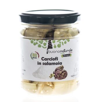 Artichauts en saumure, BIO 200g — Saveurs végétaliennes italiennes naturellement conservées dans des bocaux en verre réutilisables/recyclables 1