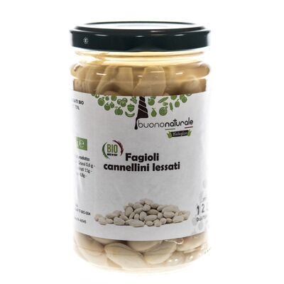 Haricots cannellini bouillis, BIO 300g — Saveurs végétaliennes italiennes déjà cuites et naturellement conservées dans des bocaux en verre réutilisables/recyclables
