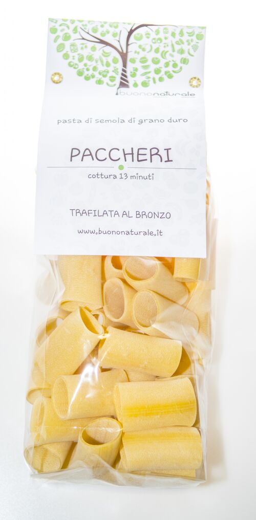 Paccheri, 500g — Trafilati semiartigianalmente al bronzo con ingredienti di provenienza locale ed essiccati per avg. 30 ore — sempre "al dente"