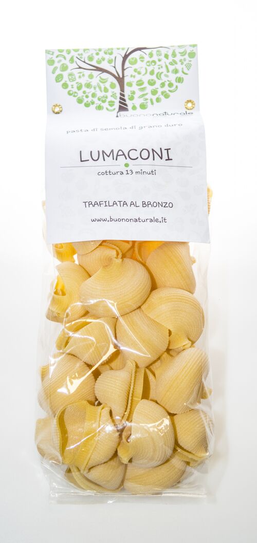 Lumaconi (pasta di lumache), 500g — Trafilato semiartigianalmente al bronzo con ingredienti di provenienza locale ed essiccati per avg. 30 ore — sempre "al dente"