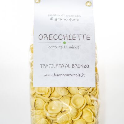 Orecchiette 500g — Pâtes semi-artisanales tréfilées au fil de bronze, fabriquées avec des ingrédients locaux et séchées pendant 30 heures en moyenne — elles résistent donc très bien à la cuisson et restent toujours « al dente »
