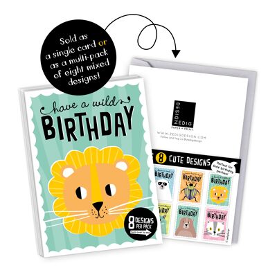 Paquete de tarjetas de cumpleaños para niños (8 diseños mixtos)