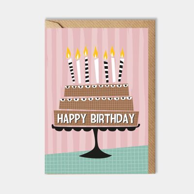 Tarjeta de cumpleaños - torta rosa gráfica