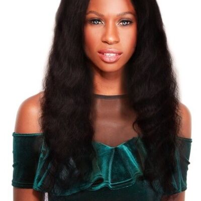 100% virgin brazillian human hair natural wave with long centre parting wig - colour 1b