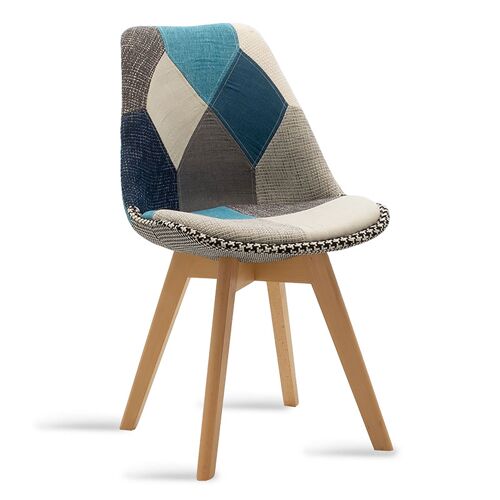 Fabric seat Gaston pakoworld polypropylene patchwork blue-grey-oak