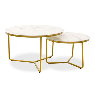 Coffee table Paris pakoworld set 2 psc glass 8mm marble pattern-golden