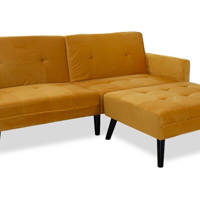Sofa - bed Dream pakoworld with stool in yellow velvet 209x87-195x80cm