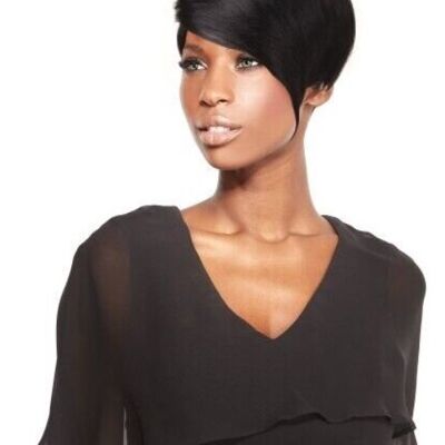 100% virgin human hair smooth side parting with sweeping fringe wig - colour 1b
