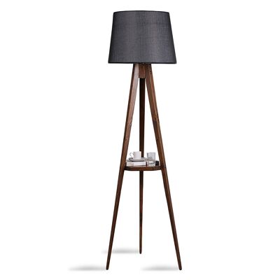 Floor lamp PWL-0125 pakoworld E27 wood walnut - black shape D45x50x160cm